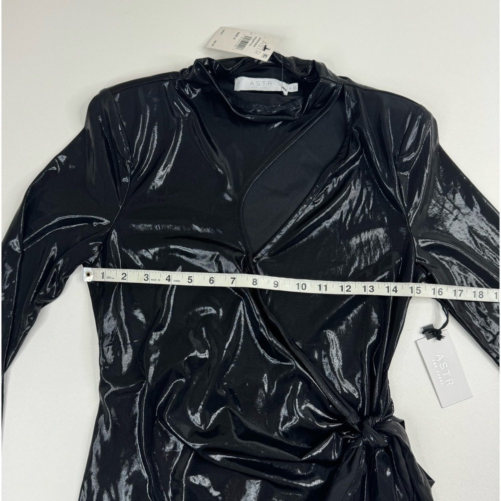 NWT ASTR The Cut Out Patent Long Sleeve Faux Wrap Mini Dress Small - Picture 6 of 16